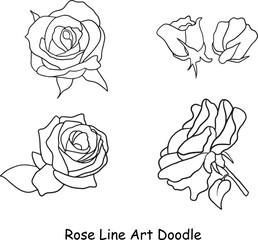 Hand Drawn Isolated Rose Doodle, Flower Element Set.