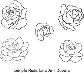 Hand Drawn Isolated Rose Doodle, Flower Element Set.