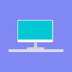 simple and elegant flat design blue screen laptop with soft color background. 2d illustration. vector