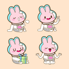 cute little bunny astronaut drawing cartoon, rabbit sticker