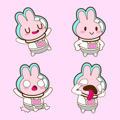 cute little bunny astronaut drawing cartoon, rabbit sticker