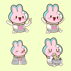 Fototapeta premium cute little bunny astronaut drawing cartoon, rabbit sticker