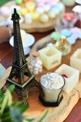 eiffel tower, eiffel tower decorative piece, metal eiffel tower, miniature eiffel tower, handmade candles, square candles, paris themed candles, decoupage crafts, craft sales, craft fair, crafts
