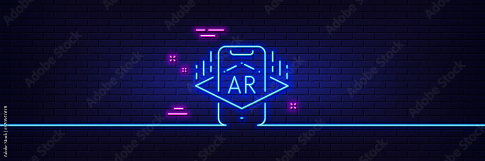 Poster neon light glow effect. augmented reality phone line icon. vr simulation sign. 3d view symbol. 3d li