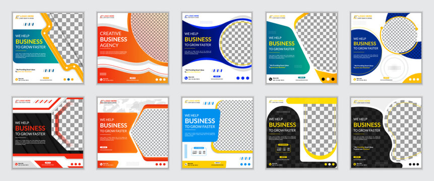 Set of digital marketing business webinar poster template. Suitable for social media post and web internet ads. Square posts layouts for personal blog. Instagram post template.