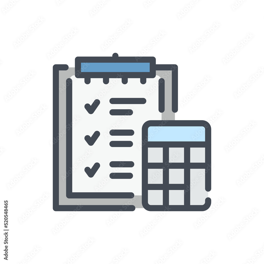Poster strategy calculation color line icon. clipboard with calculator vector outline colorful sign.