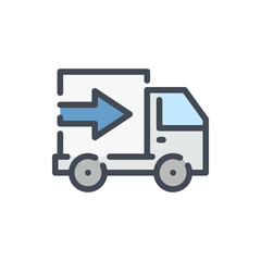 Fast delivery color line icon. Shipping van with arrow vector outline colorful sign.