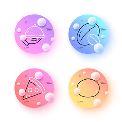 Obraz premium Soy nut, Pizza and Restaurant food minimal line icons. 3d spheres or balls buttons. Macadamia nut icons. For web, application, printing. Vegetarian food, Pizzeria, Room service. Vector