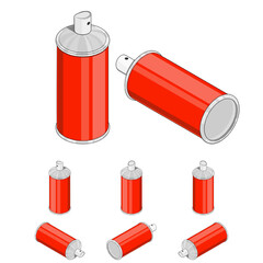 Cartoon isometric paint can. Set for games. Drawing graffiti on the walls. Compressed air in a jar, spray, aerosol. Vector illustration in cartoon and game style.