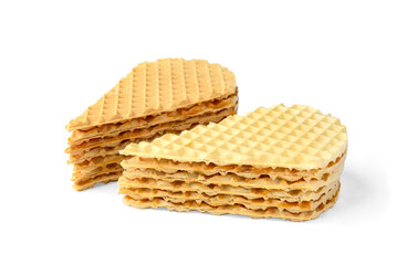 Slice of waffle cake with cooked sweetened condensed milk isolated on white background.