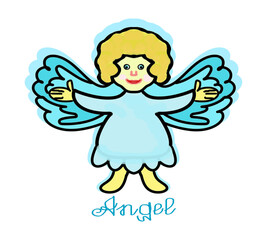 Angel, character drawing in cartoon style, color illustration, on a transparent background