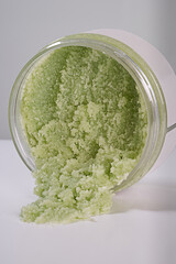 Opened jar with sugar body scrub