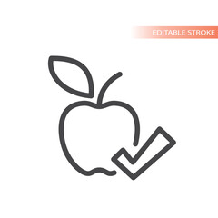 Apple and checkmark line vector icon. Healthy eating and diet outlined symbol.