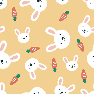 Cute rabbit carrot cartoon doodle pattern