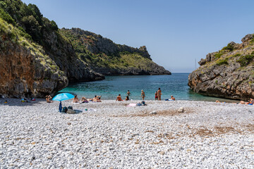 View of Cala Bianca beach at Cilento National Park, one of the most beautiful beaches in Italy,...