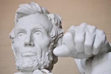 Close up of marble statue of Abraham Lincoln in the Lincoln Memorial, Washington, DC