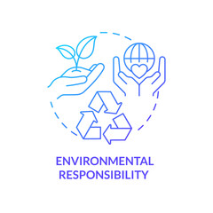 Environmental responsibility blue gradient concept icon. Type of CSR abstract idea thin line illustration. Integrating sustainability. Isolated outline drawing. Myriad Pro-Bold font used