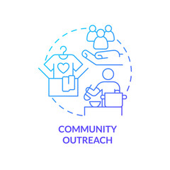 Community outreach blue gradient concept icon. Ethical behavior in business abstract idea thin line illustration. Volunteering, charity. Isolated outline drawing. Myriad Pro-Bold font used