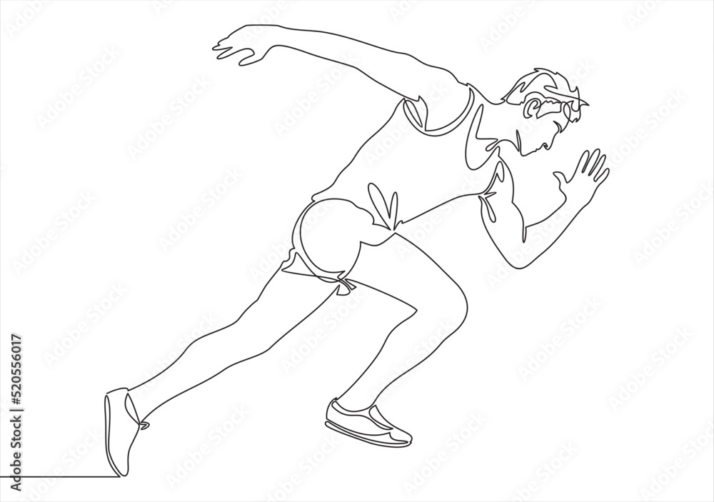 Poster continuous line drawing of running man. vector illustration.