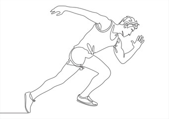Continuous line drawing of running man. Vector illustration.
