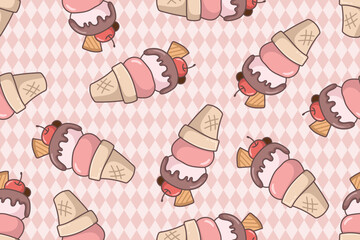 Pink pastel ice cream sweets doodle pattern