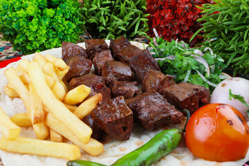 Middle Eastern Arabian Roasted Lamb Mutton Recipe with Potato Fries