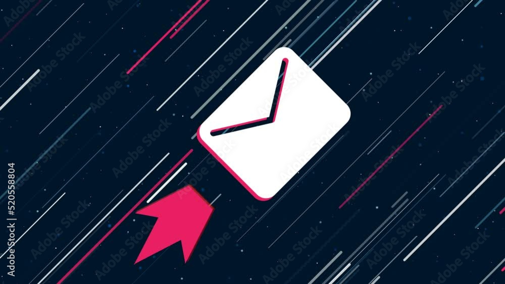 Poster email symbol flies through the universe on a jet propulsion. the symbol in the center is shaking due