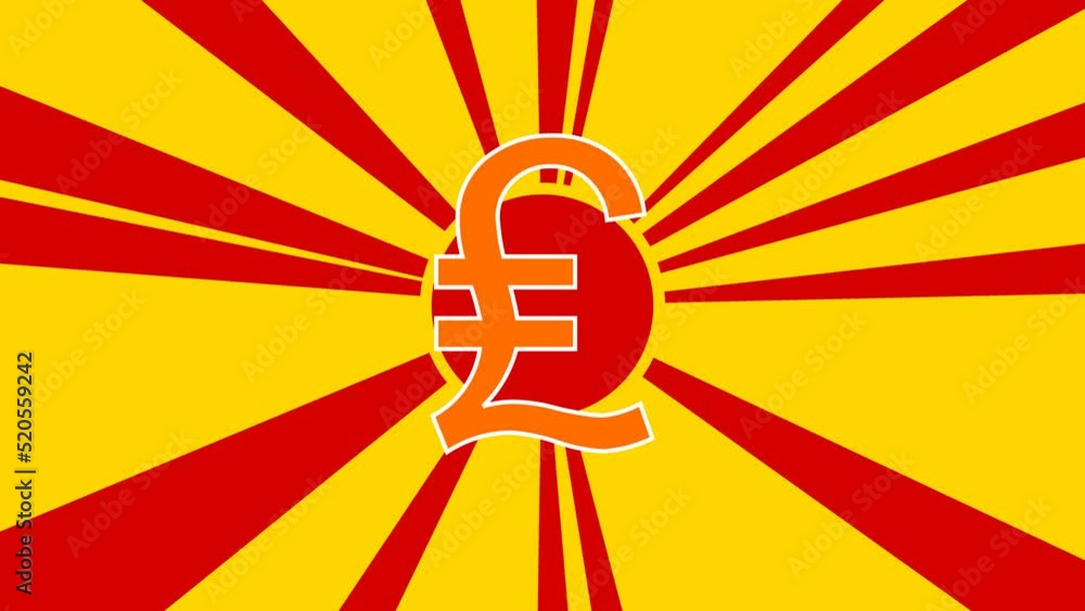 Poster lira symbol on the background of animation from moving rays of the sun. large orange symbol increase