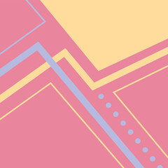 geometric, square background in pink, blue and yellow colors with lines, dots and shapes.