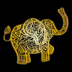 Hand drawn zentangle elephant illustration.