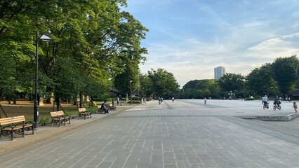 City park environment, ueno Tokyo Japan, cyclers, families, kids, afternoon scenery year 2022...