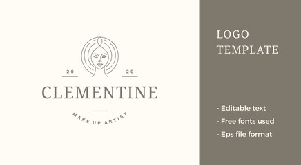 Fototapeta premium Beauty female portrait logo emblem design template vector illustration in minimal line art style