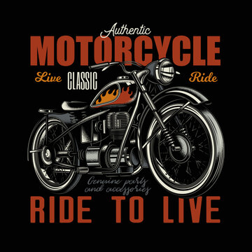 Original vector illustration in retro style. American motorcycle custom made. T-shirt Design