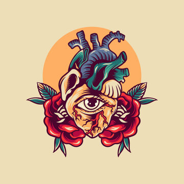 Heart And Roses Retro Illustration