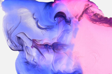 Liquid fluid art abstract background. Pink blue acrylic paint underwater, galactic smoke ocean