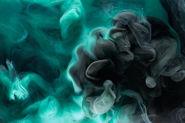 Liquid fluid art abstract background. Blue green acrylic paint underwater, galactic smoke ocean © amixstudio