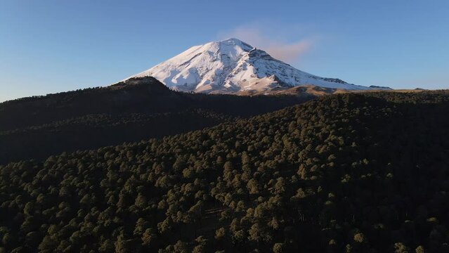 Aerial view of the rocky , snowy Iztaccihuatl volcanic mountain in Mexico in 4K