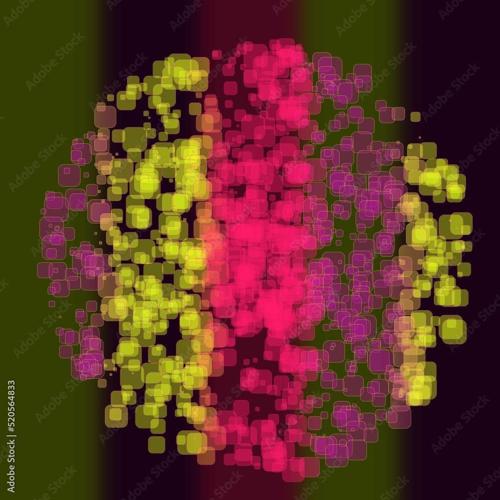 Poster abstract geometric sphere of many square glittering in space explosion of confetti rounded square