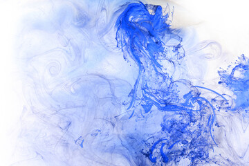 Liquid fluid art abstract background. Blue acrylic paint underwater, galactic smoke ocean