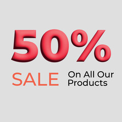 Special summer sale banner 50% discount in form of 3d red. Vector design seasonal shopping promo advertisement illustration 3d numbers for tag offer label Enjoy Discounts Up to 50% off
