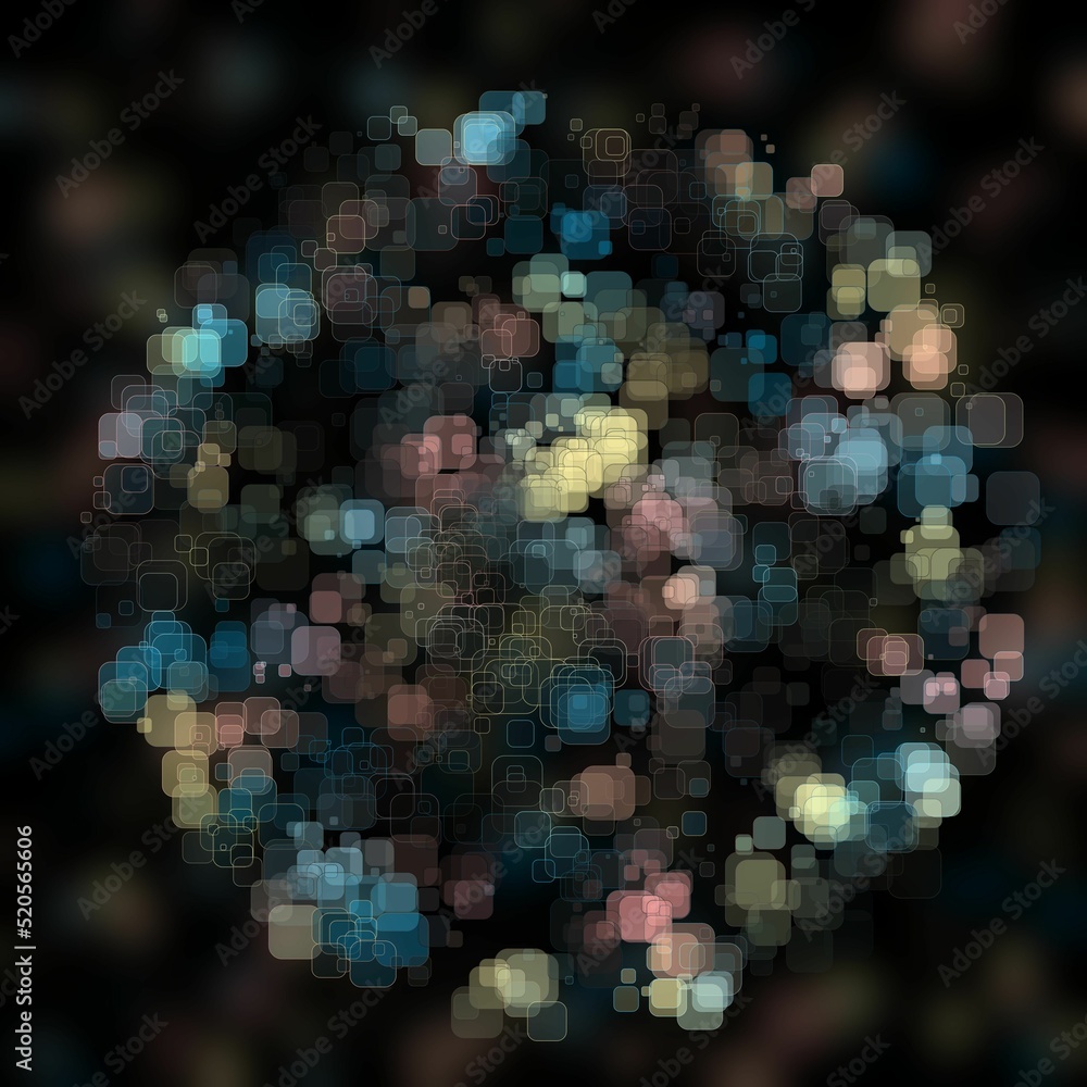 Poster abstract geometric sphere of many square glittering in space explosion of confetti rounded square