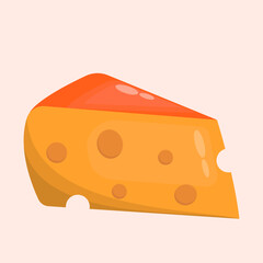 Cheese. Royal cheese with holes. Healthy meal snack. gourmet food. Cheese flat design vector illustration isolated on orange background