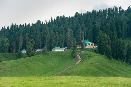 Landscape with mountains and clouds in Gulmarg,
