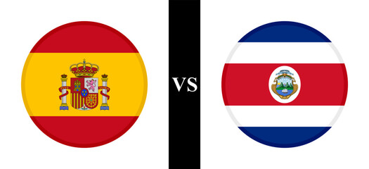 the concept of spain vs costa rica. flags of spanish and costa rican. vector illustration