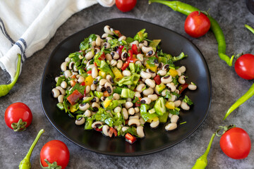 Black Eyed Pea legume or Goat Pea salad. Fresh healthy bean salad. Healthy foods. Local name borulce salatasi. Close-up