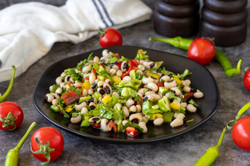 Black Eyed Pea legume or Goat Pea salad. Fresh healthy bean salad. Healthy foods. Local name borulce salatasi. Close-up