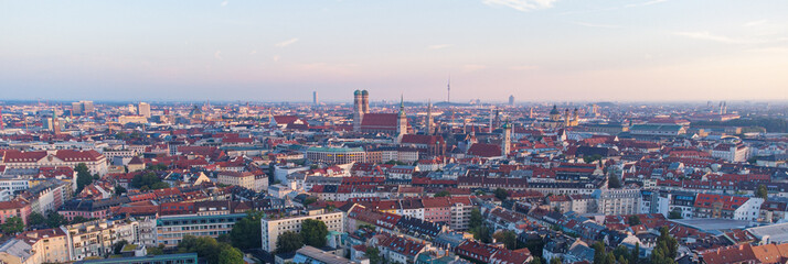 Early morning aerial bird view of Munich - obrazy, fototapety, plakaty