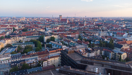 Early morning aerial bird view of Munich