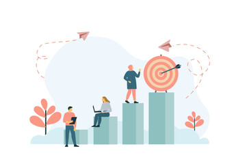 Business motivation. Finance target. Solution searching. Goals and objectives, business grow, business plan, goal setting concept. Vector isolated concept creative illustration.