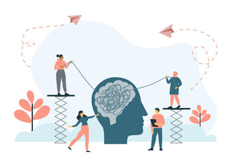 flat vector illustration on the topic of mental health. meditation.psychological help and support, therapy.